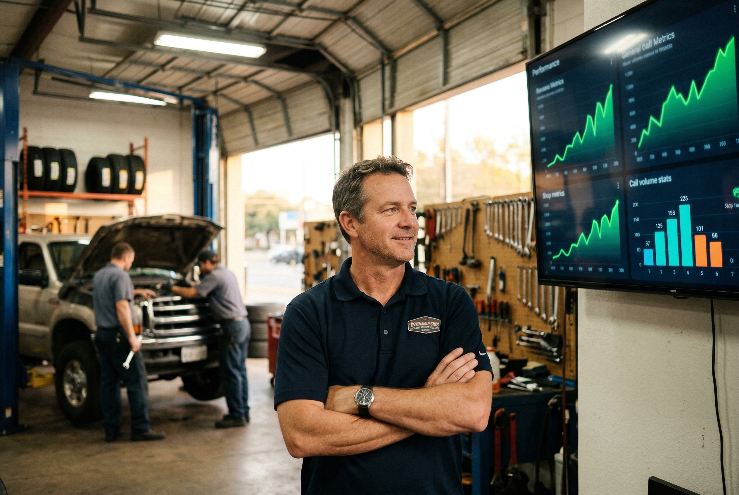 Business owner reviewing AI performance dashboard